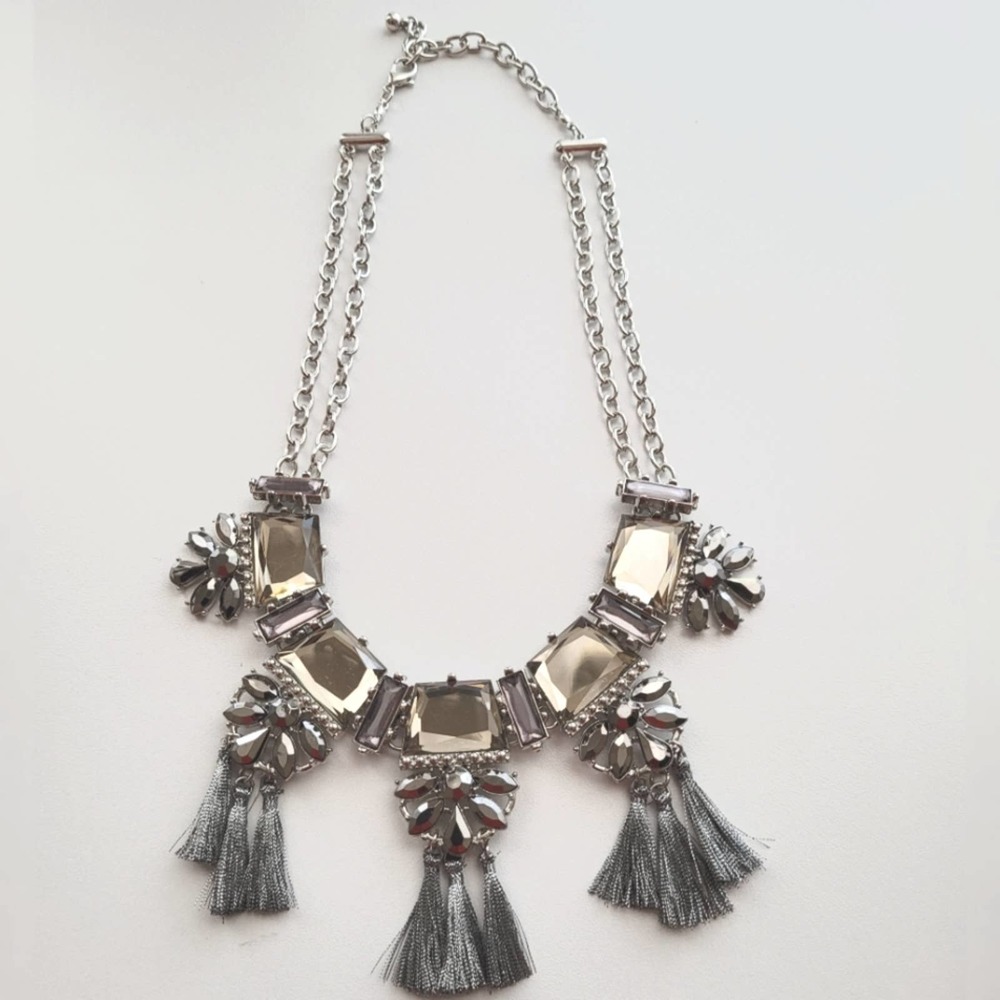 NY&C Silvertone Tassel Statement Necklace